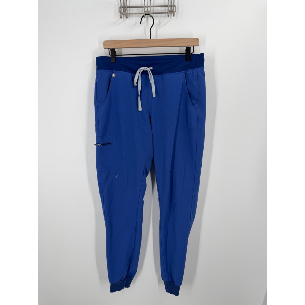 FIGS Zamora Jogger Scrub Pants Women Medium Blue Cargo Pocket Drawstring